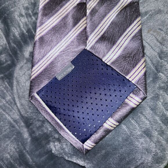 Rafaello Silk Tie Purple and Silver Striped - Picture 4 of 5